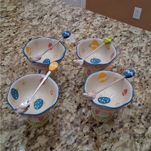 Colorful Ceramic Egg Cups with Spoons